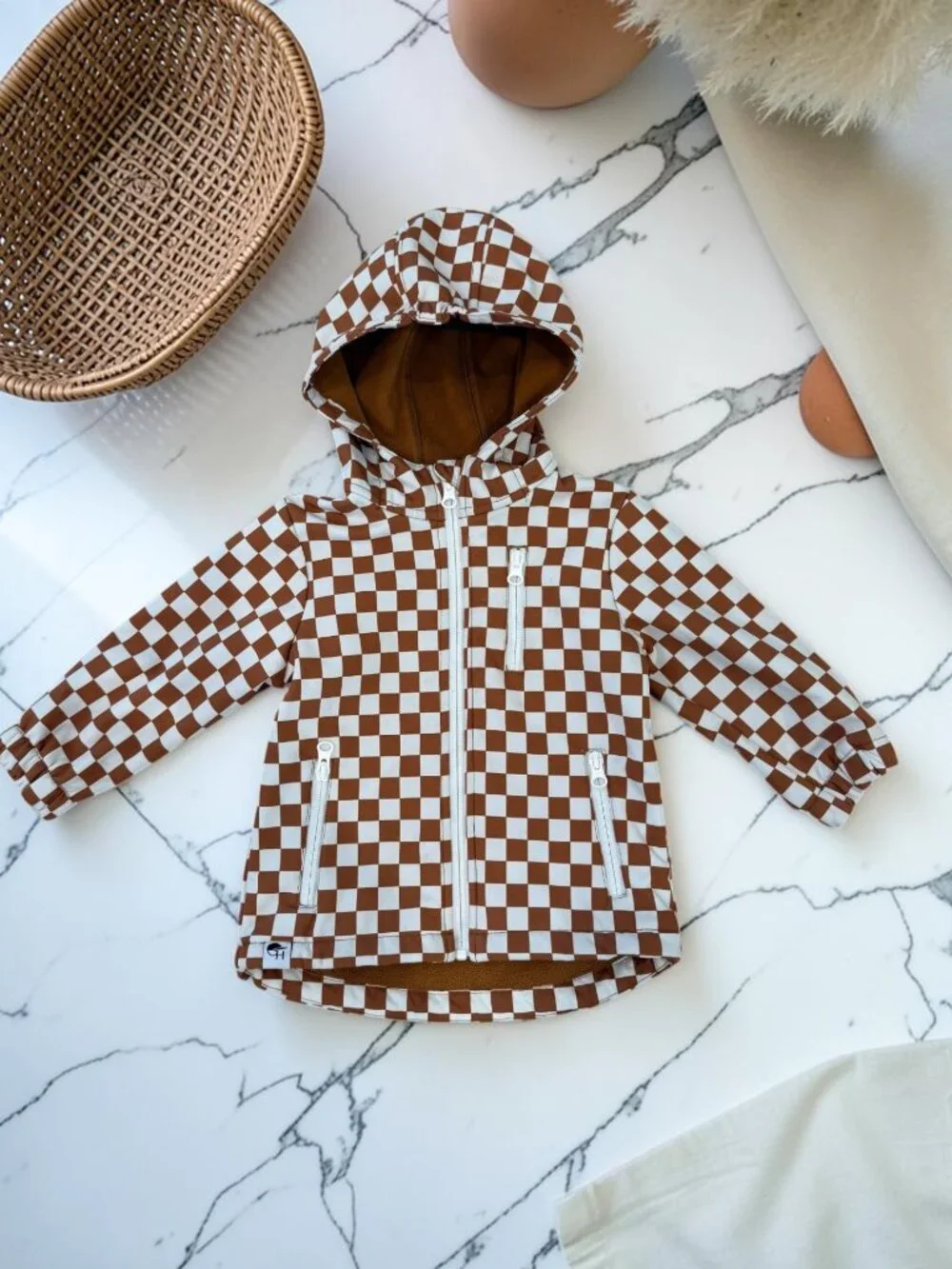 George Hats 12-18 Months Baby Toddler Hooded Jacket Chek Print Tan Brown